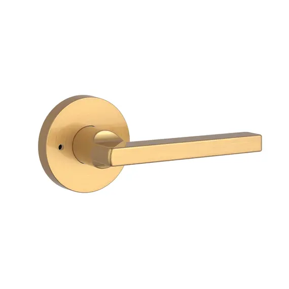 Baldwin PVSQUCRR044 Privacy Square Lever and Contemporary Round Rose with 6AL Latch and Dual Strike Lifetime Satin Brass Finish