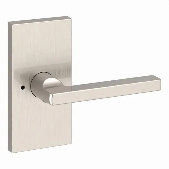 Baldwin PVSQURCFR150 Privacy Right Hand Square Lever and Contemporary 5" Rose with 6AL Latch and Dual Strike Satin Nickel Finish