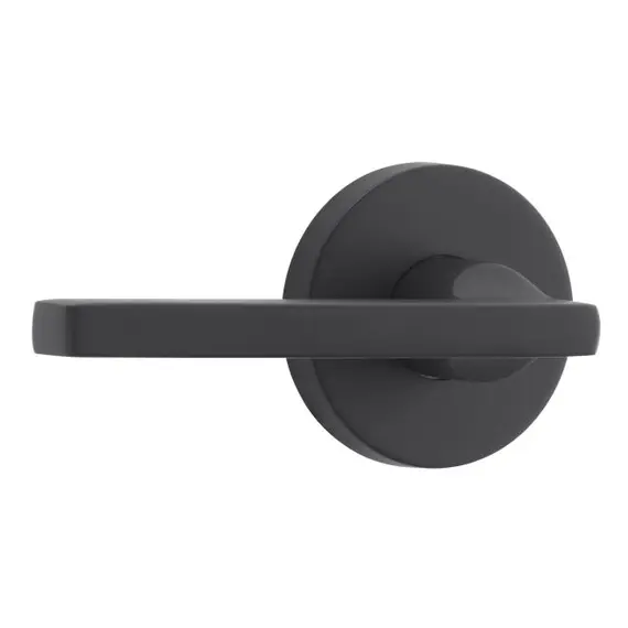 Baldwin PVSQURCRR190 Privacy Right Hand Square Lever and Contemporary Round Rose with 6AL Latch and Dual Strike Satin Black Finish