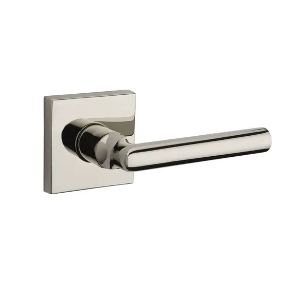 Baldwin PVTUBCSR055 Privacy Tube Lever and Contemporary Square Rose with 6AL Latch and Dual Strike Lifetime Bright Nickel Finish