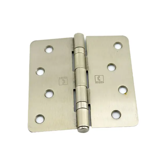 Hager RCBB1741415EA14 4" x 4" 1/4” Radius Full Mortise Residential Weight Ball Bearing Hinge Satin Nickel Finish