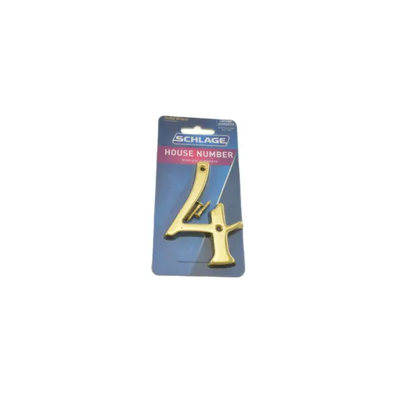 Schlage Residential SC23046605 Solid Brass Carded Classic House Number 4 Bright Brass Finish