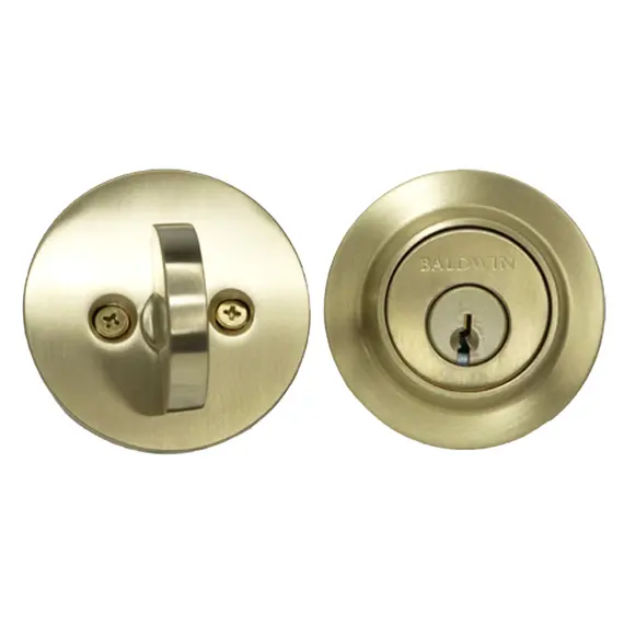 Baldwin SCCRD044 Single Cylinder Contemporary Round Deadbolt with 6AL Latch and Dual Strike Lifetime Satin Brass Finish