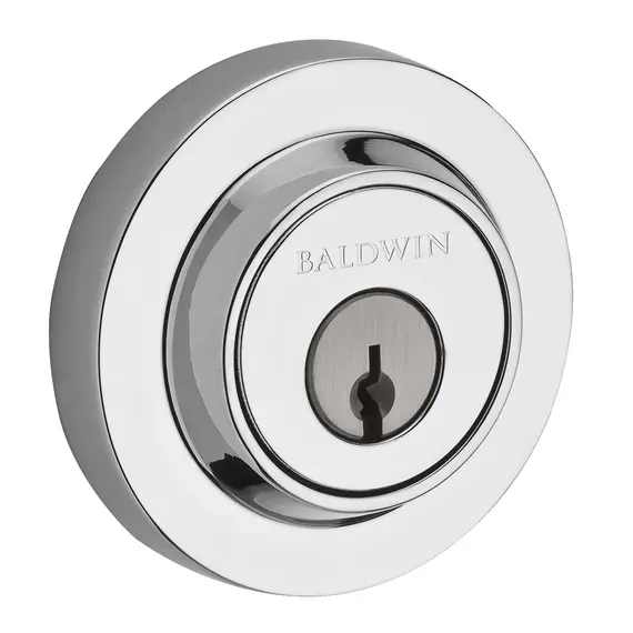 Baldwin SCCRD260S Single Cylinder Contemporary Round Deadbolt with 6AL Latch; Dual Strike; and SmartKey Bright Chrome Finish