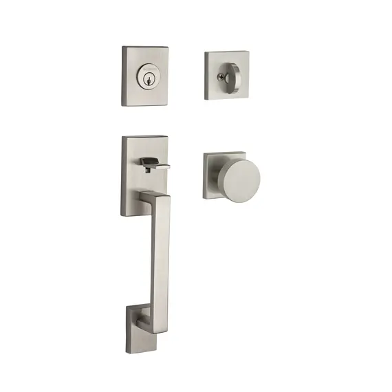 Baldwin SCLAJXCONCSR150 Single Cylinder La Jolla Handleset Contemporary Knob Contemporary Square Rose with 6AL Latch and Dual Strike Satin Nickel Finish