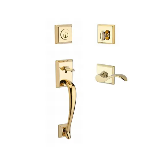 Baldwin SCNAPXCURLTSR003 Single Cylinder Napa Handleset Left Hand Curve Lever and Traditional Square Rose with 6AL Latch and Dual Strike Lifetime Brass Finish