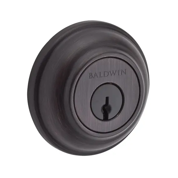 Baldwin SCTRD112S Single Cylinder Traditional Round Deadbolt with 6AL Latch; Dual Strike; and SmartKey Venetian Bronze Finish