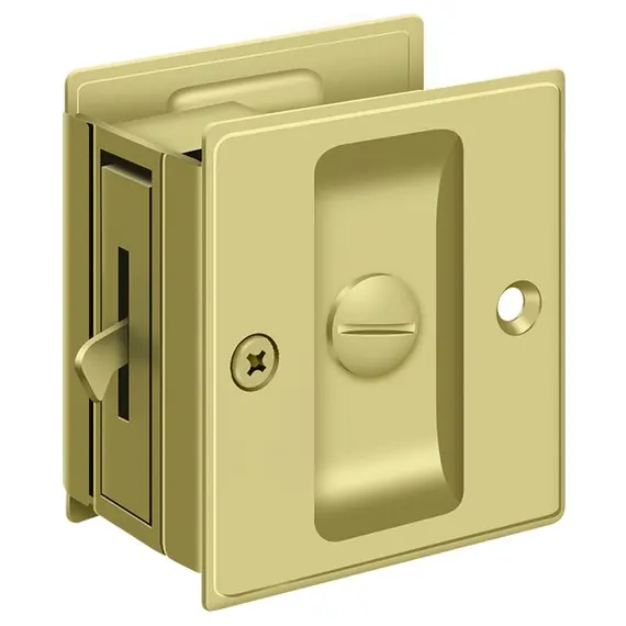 Deltana SDL25U3 Pocket Lock; 2-1/2" x 2-3/4" Privacy; Bright Brass Finish