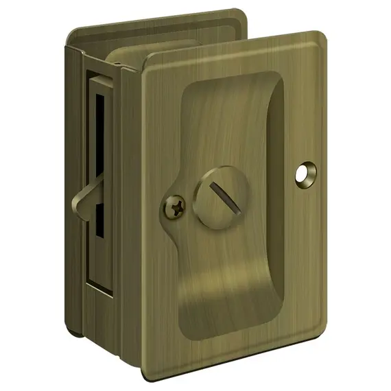 Deltana SDLA325U5 Heavy Duty Pocket Lock; Adjustable; 3-1/4" x 2 1/4" Privacy; Antique Brass Finish