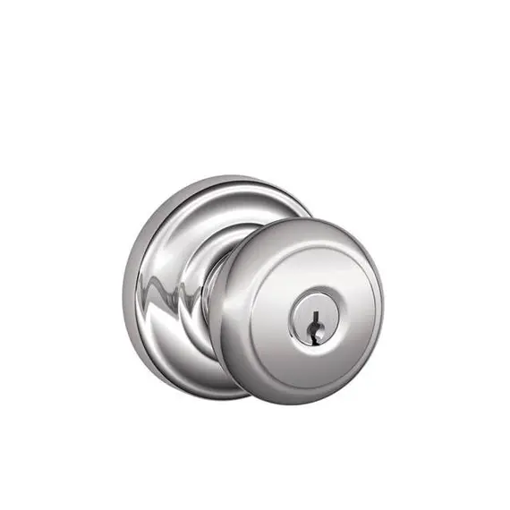 Schlage Residential F51AAND625AND Andover Knob with Andover Rose Keyed Entry Lock C Keyway with 16211 Latch and 10063 Strike Bright Chrome Finish