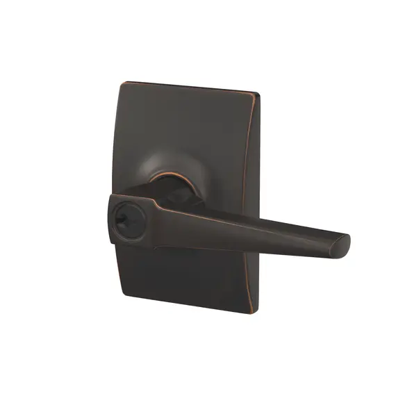 Schlage Residential F51AELR716CEN Schlage Custom  Eller Lever with Century Rose Keyed Entry Lock C Keyway with 16211 Latch and 10063 Strike Aged Bronze Finish