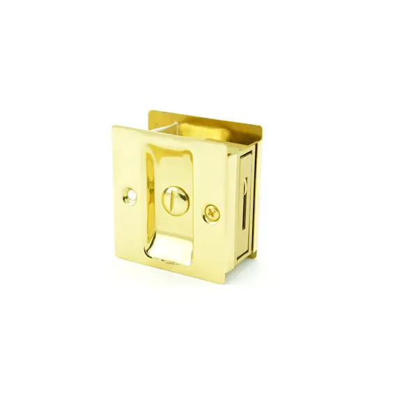 Trimco 1065605 Privacy Pocket Door Lock Square Cutout for 1-3/8" Thick Door Bright Brass Finish