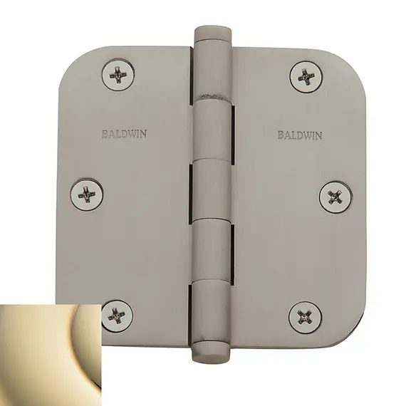 Baldwin 1135003I 3-1/2" x 3-1/2" - 5/8" Radius Mortise Hinge Lifetime Brass Finish