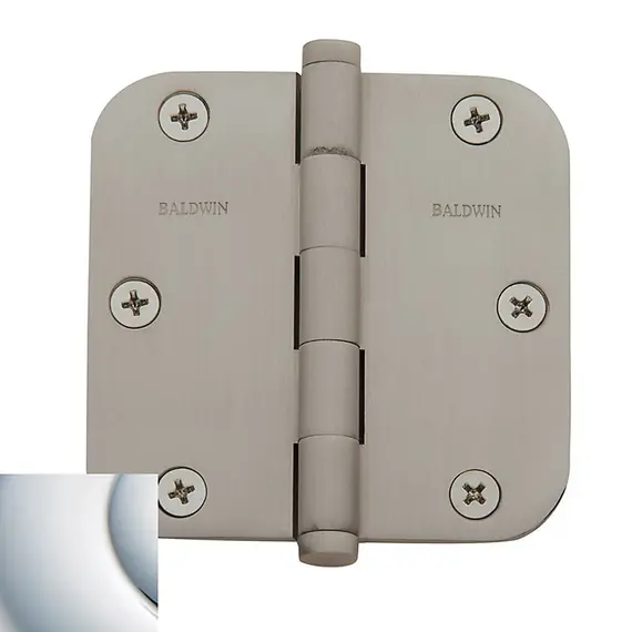 Baldwin 1135260I 3-1/2" x 3-1/2" - 5/8" Radius Mortise Hinge Bright Chrome Finish