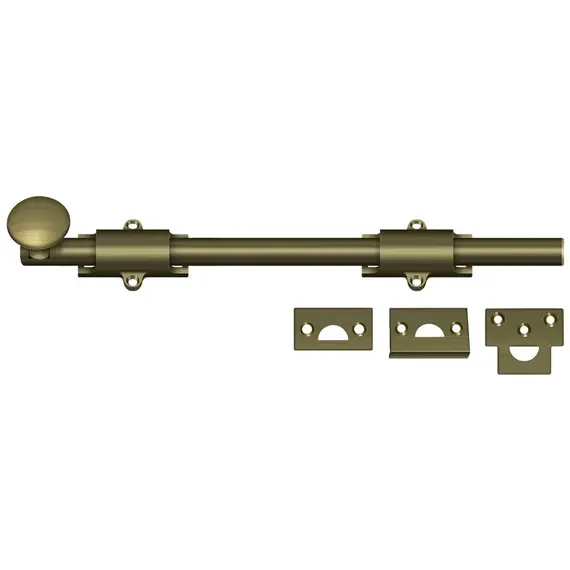 Deltana 12SB5 12" Surface Bolt; Heavy Duty; Antique Brass Finish