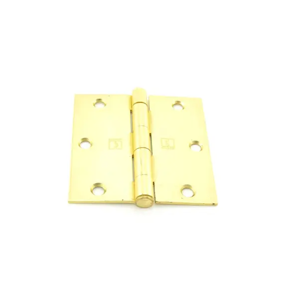 Hager 17413124EA 3-1/2" x 3-1/2" Steel Square Corner Full Mortise Plain Bearing Residential Hinge Satin Brass Finish