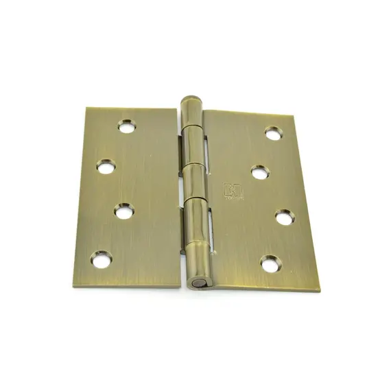 Hager 174145EA 4" x 4" Steel Square Corner Full Mortise Plain Bearing Residential Hinge Antique Brass Finish