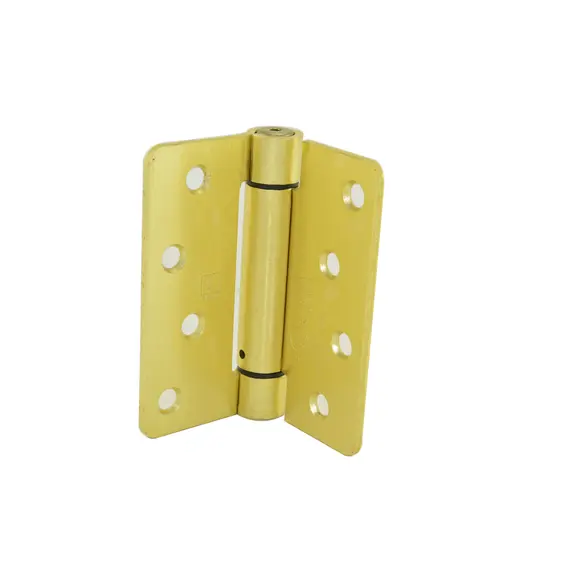 Hager 175144 4" x 4" 1/4" Radius Corner Steel Full Mortise Residential Spring Hinge Satin Brass Finish