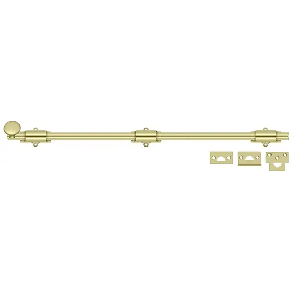 Deltana 24SB3-UNL 24" Surface Bolt; Heavy Duty; Unlacquered Bright Brass Finish