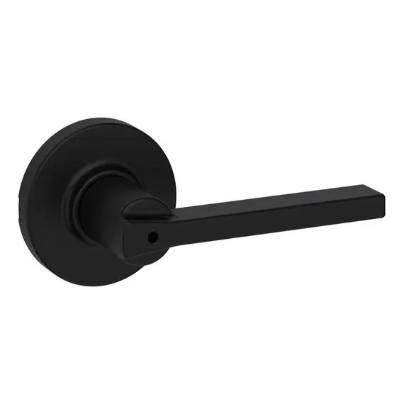 Kwikset 300CSLRDT-514 Casey Lever with Round Rose Privacy Door Lock with 6AL Latch and RCS Strike Matte Black Finish