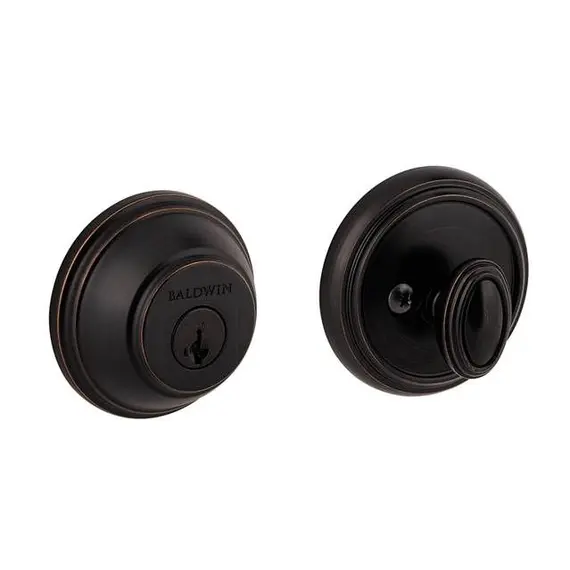 Baldwin 380RDB11PS Round Single Cylinder Deadbolt with RCAL Latch; RCS Strike; and Smart Key Venetian Bronze Finish