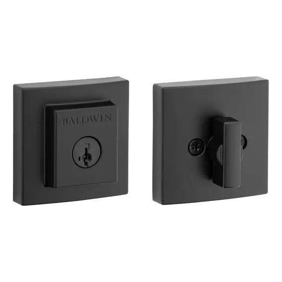 Baldwin 380SDB514S Square Single Cylinder Deadbolt with RCAL Latch; RCS Strike; and Smart Key Matte Black Finish