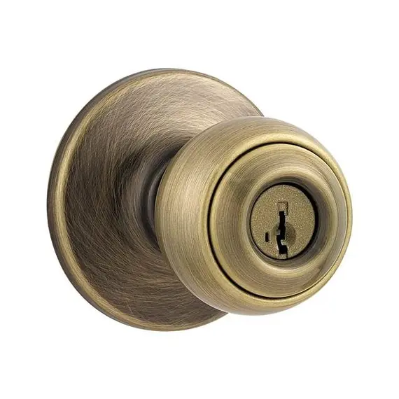 Kwikset 400P-5S Polo Knob Entry Door Lock SmartKey with 6AL Latch and RCS Strike Antique Brass Finish