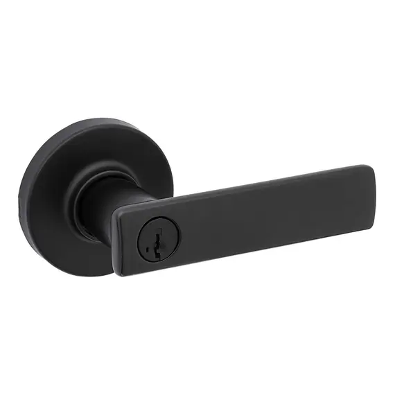 Kwikset 405BRNLRDT-514S Breton Lever with Round Rose Entry Door Lock SmartKey with 6AL Latch and RCS Strike Matte Black Finish