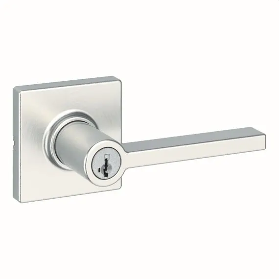 Kwikset 405CSLSQT-15S Casey Lever with Square Rose Entry Door Lock SmartKey with 6AL Latch and RCS Strike Satin Nickel Finish