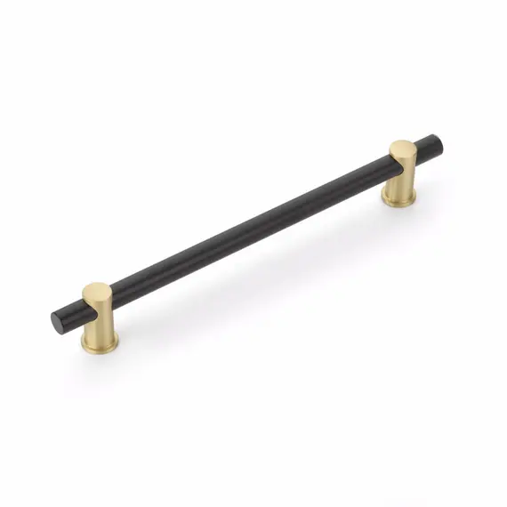 SCHAUB 428-MB-SB Schaub  8" Center to Center Fonce Bar Matte Black Cabinet Pull Satin Brass Finish