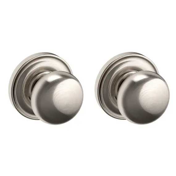 Baldwin 5000056PASS Preconfigured 5000 Knob with 5048 Rose Passage Lock with 2-3/8" Backset and Full Lip Strike Lifetime Satin Nickel Finish