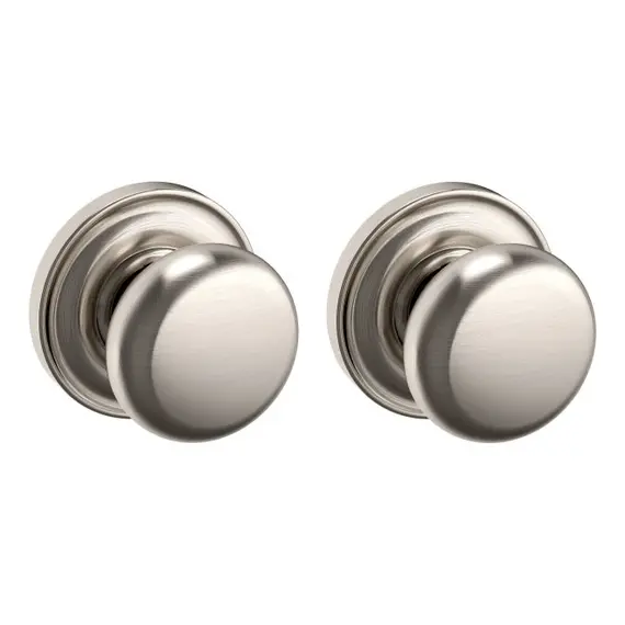 Baldwin 5015056PASS Preconfigured 5015 Classic Knob with 5048 Rose Passage Lock with 2-3/8" Backset and Full Lip Strike Lifetime Satin Nickel Finish