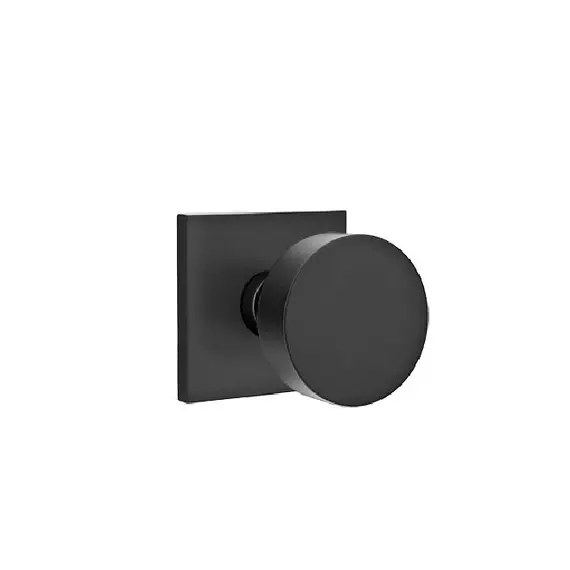 Emtek 5050ROUUS19 Round Knob Dummy Pair with Square Rose for 1-1/4" to 2" Door Flat Black Finish