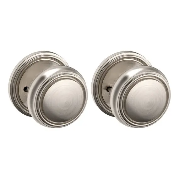 Baldwin 5068056PRIV Preconfigured 5068 Knob with 5123 Rose Privacy Lock with 2-3/8" Backset and Full Lip Strike Lifetime Satin Nickel Finish