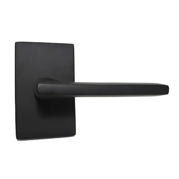 Emtek 5112HLOUS19RH.RLS Helios Lever Right Hand 2-3/8" Backset with Radius Latch Strike Passage with Modern Rectangular Rose for 1-1/4" to 2" Door Flat Black Finish