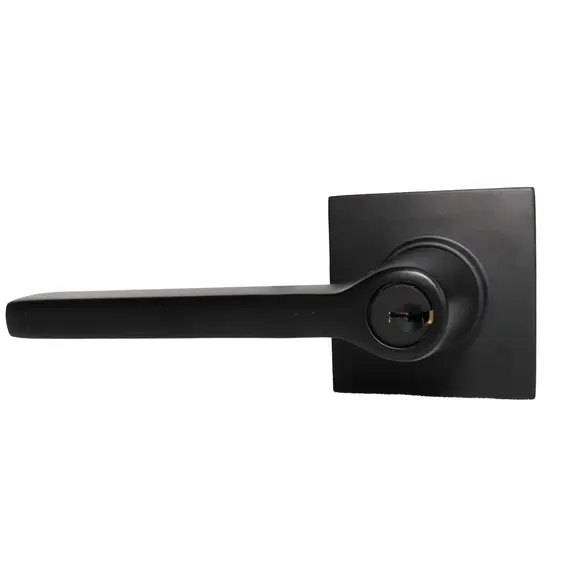 Emtek 5122HLOUS19LH.RLS Helios Lever Left Hand 2-3/8" and 2-3/4" Backset with Radius Latch Strike Keyed Entry with Square Rose for 1-3/8" to 2-1/16" Door Flat Black Finish