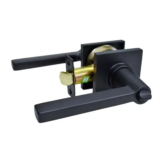 Emtek 5122HLOUS19RH Helios Lever Right Hand 2-3/8" and 2-3/4" Backset Keyed Entry with Square Rose for 1-3/8" to 2-1/16" Door Flat Black Finish