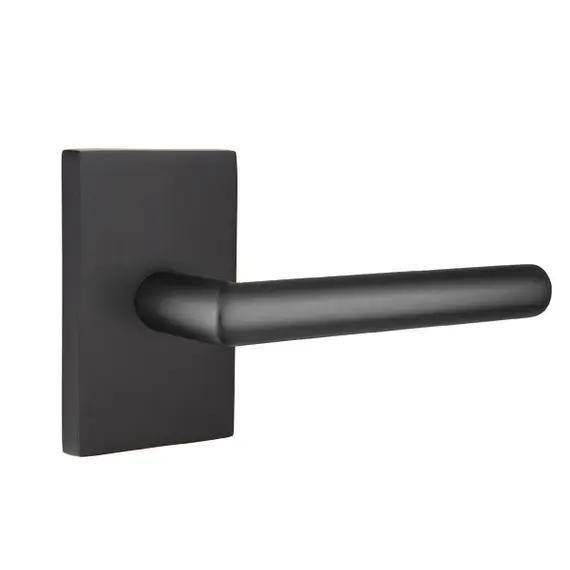 Emtek 5212STUUS19RH Stuttgart Lever Right Hand 2-3/8" Backset Privacy with Modern Rectangular Rose for 1-1/4" to 2" Door Flat Black Finish