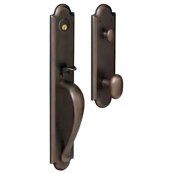 Baldwin 6402402ENTR Knob Entry Boulder Full Escutcheon Emergency Egress Handleset Distressed Oil Rubbed Bronze Finish