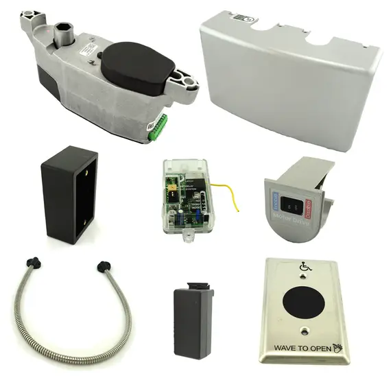 LCN Closers 64402210AL COMPACT Automatic Operator Module and Touchless Battery Powered Kit with Gearmotor Assembly, Cover, Wall Adapter, Door Loop, 30' of Copper Wire, and 8310-2210 Touchless RF Actuator Kit Aluminum Finish (4040XP Closer Required)