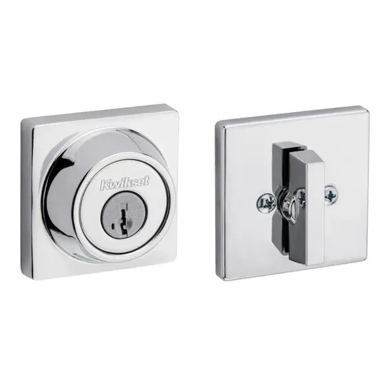 Kwikset 660SQT-26S.DS Single Cylinder Square Deadbolt SmartKey with RCAL Latch and Dual RCS and 5303 Full Lip Strike K3 Bright Chrome Finish