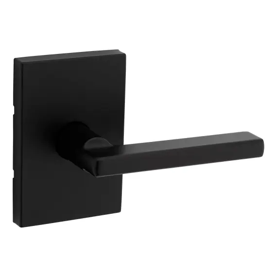 Kwikset 720HFLRCT-514 Halifax Lever with Rectangular Rose Passage Door Lock with 6AL Latch and RCS Strike Matte Black Finish