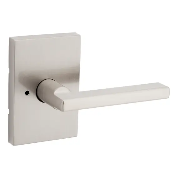 Kwikset 730HFLRCT-15 Halifax Lever with Rectangular Rose Privacy Door Lock with 6AL Latch and RCS Strike Satin Nickel Finish