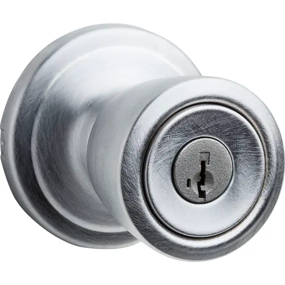 Kwikset 740A-26DS Abbey Knob Entry Door Lock SmartKey with 6AL Latch and RCS Strike Satin Chrome Finish