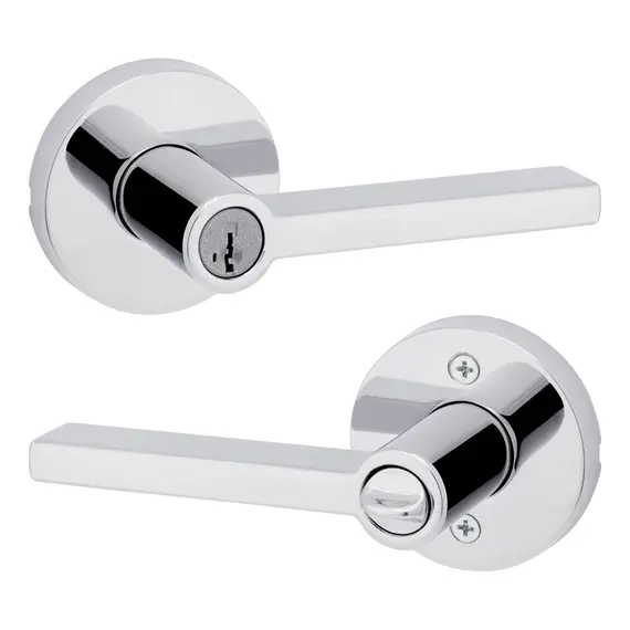 Kwikset 740HFLRDT-26S Halifax Lever with Round Rose Entry Door Lock SmartKey with 6AL Latch and RCS Strike Bright Chrome Finish