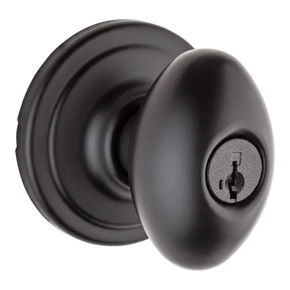 Kwikset 740L-514S Laurel Knob Entry Door Lock SmartKey with 6AL Latch and RCS Strike Matte Black Finish