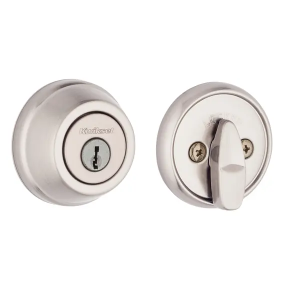 Kwikset 780-15.STRKP Single Cylinder Deadbolt with 6AL Latch and STRKP Strike Pack which includes Square Corner, Round Corner and 5303 Round Corner Full Lip Strikes Satin Nickel Finish