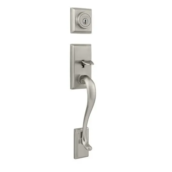 Kwikset 800HELIP-15S.STRKP Hawthorne Single Cylinder Exterior Handleset SmartKey with 6AL Latch and STRKP Strike Pack which includes Square Corner, Round Corner and 5303 Round Corner Full Lip Strikes Satin Nickel Finish