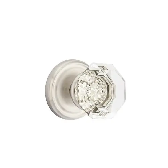 Emtek 8100OTUS15 Old Town Glass Knob 2-3/8" Backset Passage with Regular Rose for 1-1/4" to 2" Door Satin Nickel Finish