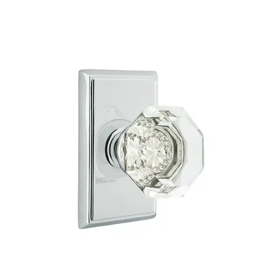 Emtek 8121OTUS26 Old Town Glass Knob 2-3/8" Backset Passage with Rectangular Rose for 1-1/4" to 2" Door Polished Chrome Finish